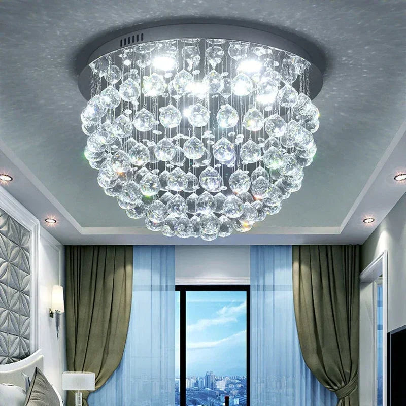 lustre à led avec boules de cristal pour intérieur moderne - vue 3 sur 12