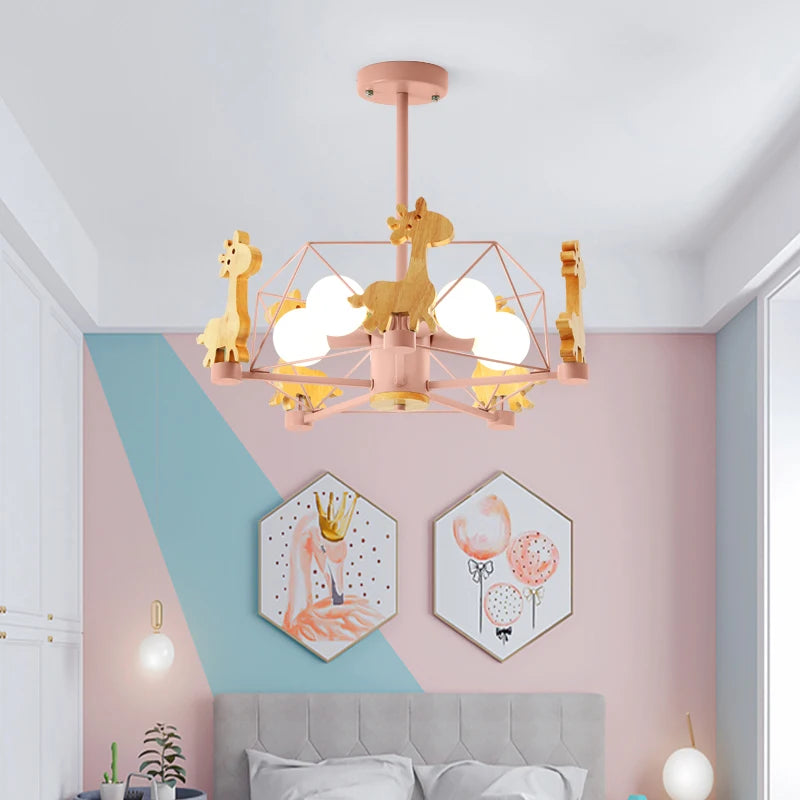 Kids Room Lighting Nordic Children Child Room Ceiling Light E27 Holder Star Diamond LED Suspension Wooden Hanging Lamp - vue 4 sur 10
