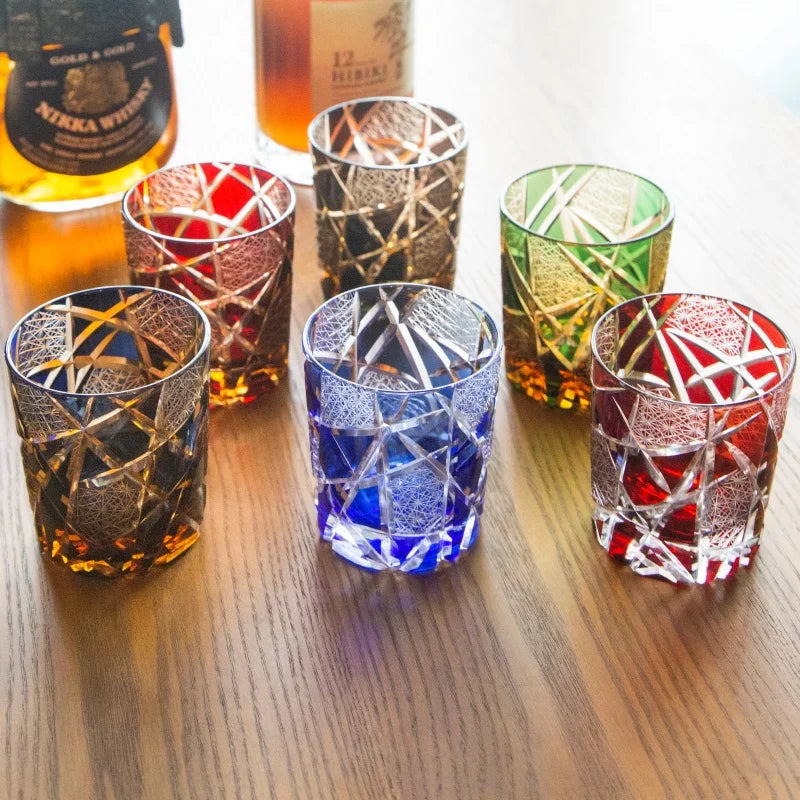 verre whisky japonais edo kiriko gravé motif géométrique