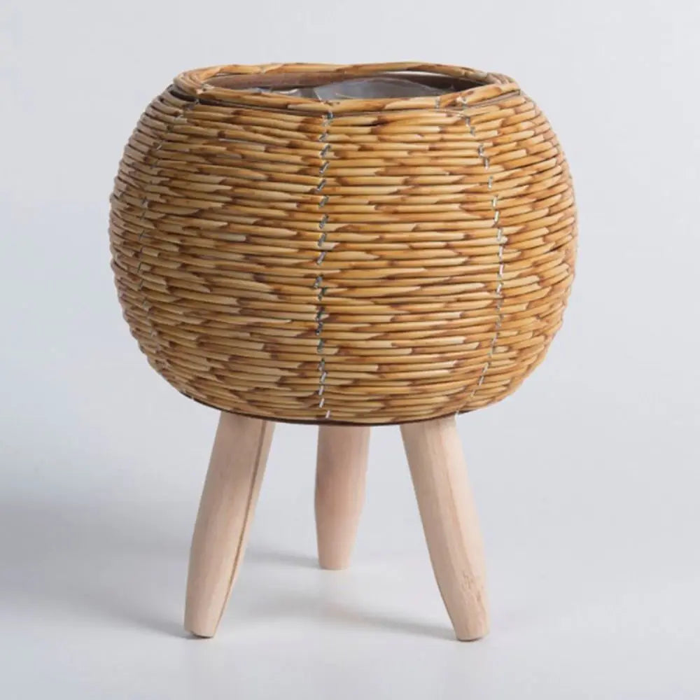 pot de fleurs rotin tressé créatif avec pieds amovibles et support durable - vue 11 sur 14