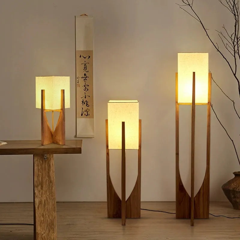 Lampadaire en bois chinois salon chambre canapé chevet lampe de Table verticale nordique en bois massif Led lampe sur pied décor de pièce