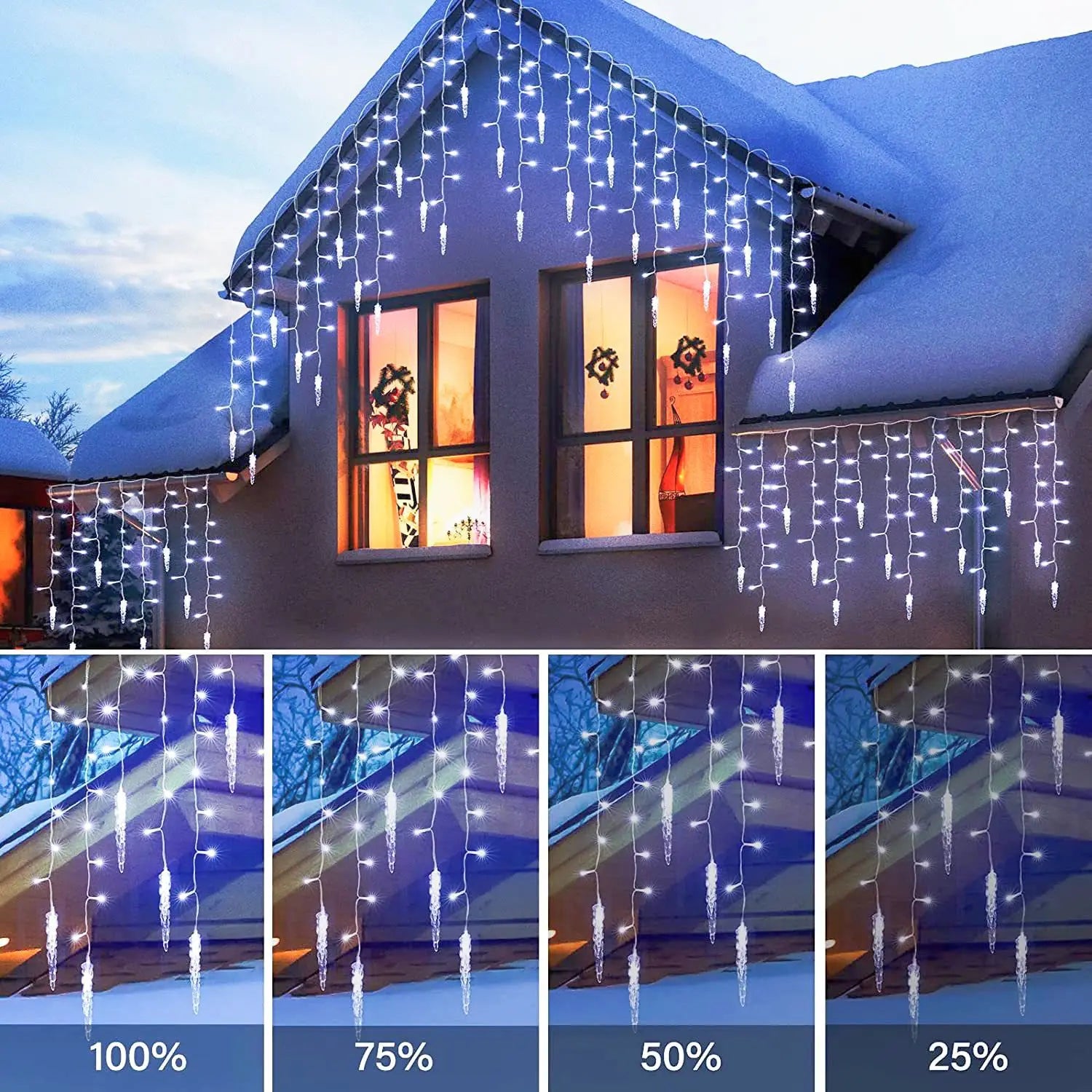 décorations lumineuses de noël pour fenêtres avec 8 modes clignotants - vue 3 sur 12