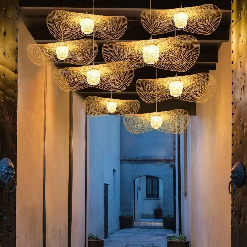 lustre en bambou tissé style japonais pour décoration moderne - vue 5 sur 8