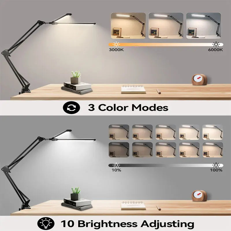 Lot De 2 Pupitres LED 8 Lampes USB - Luminosité Réglable 2 Niveaux, Col De Cygne 360°, Pince Anti-Dérapante - Piano, Bureau, Lecture