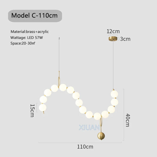 lustre suspension en acrylique blanc avec perles - vue 11 sur 16