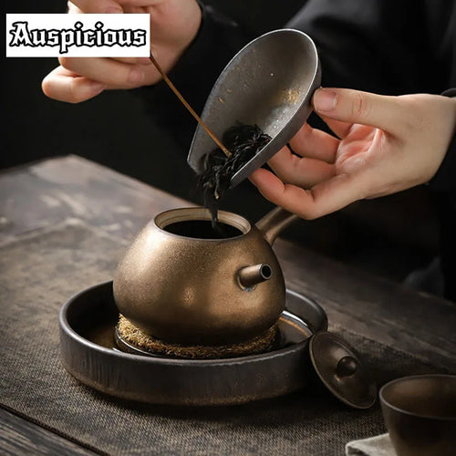 Théière japonaise céramique glaçure rustique poignée latérale 220ml