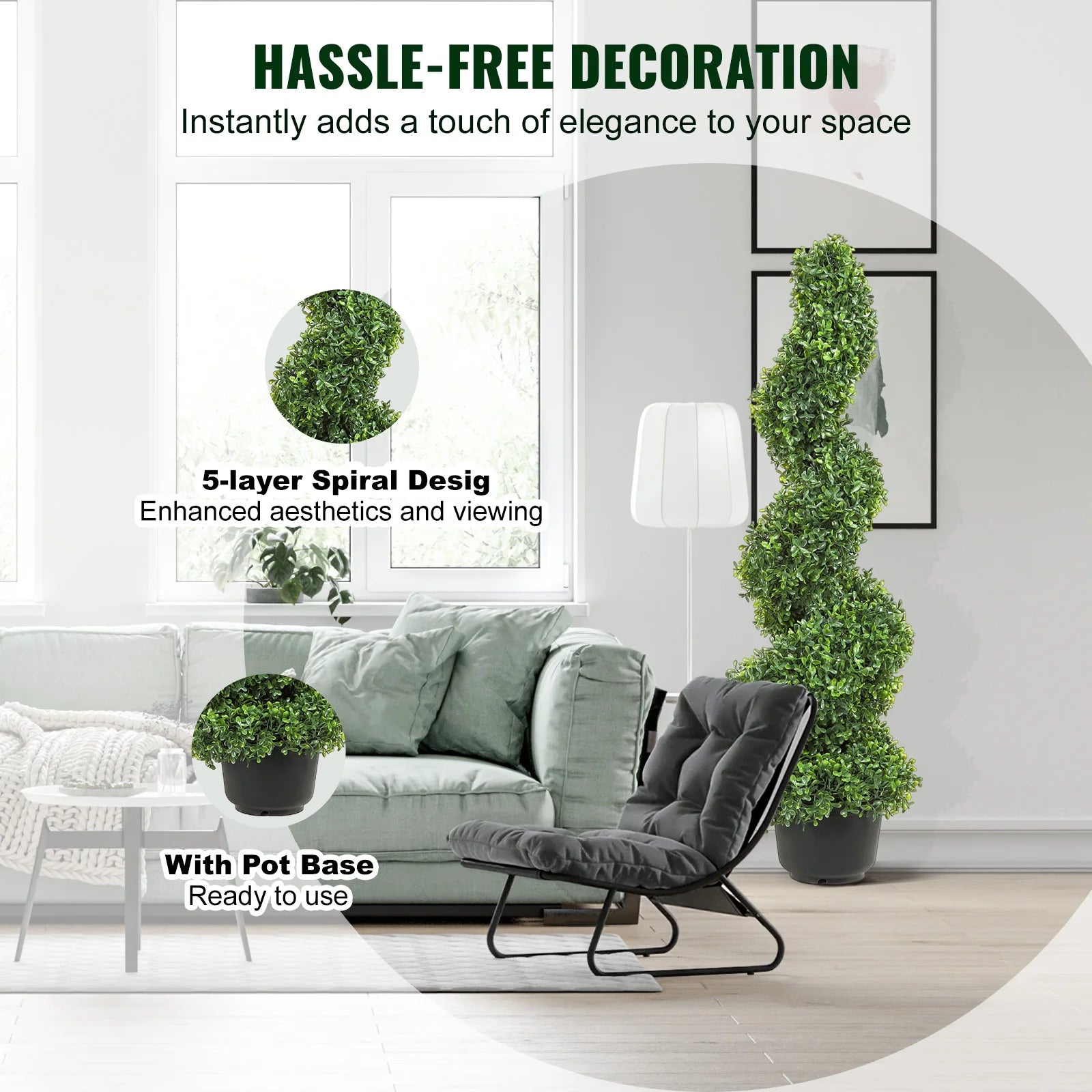 plante topiaire spirale décorative pour Noël en plastique artificiel - vue 5 sur 6