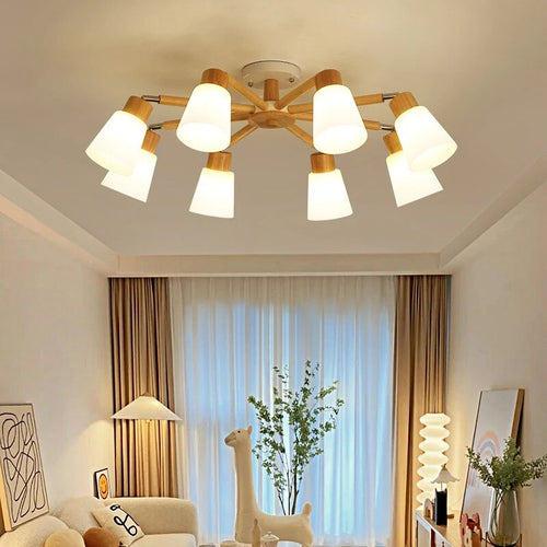 Lustre bois LED têtes salon maison intérieur moderne