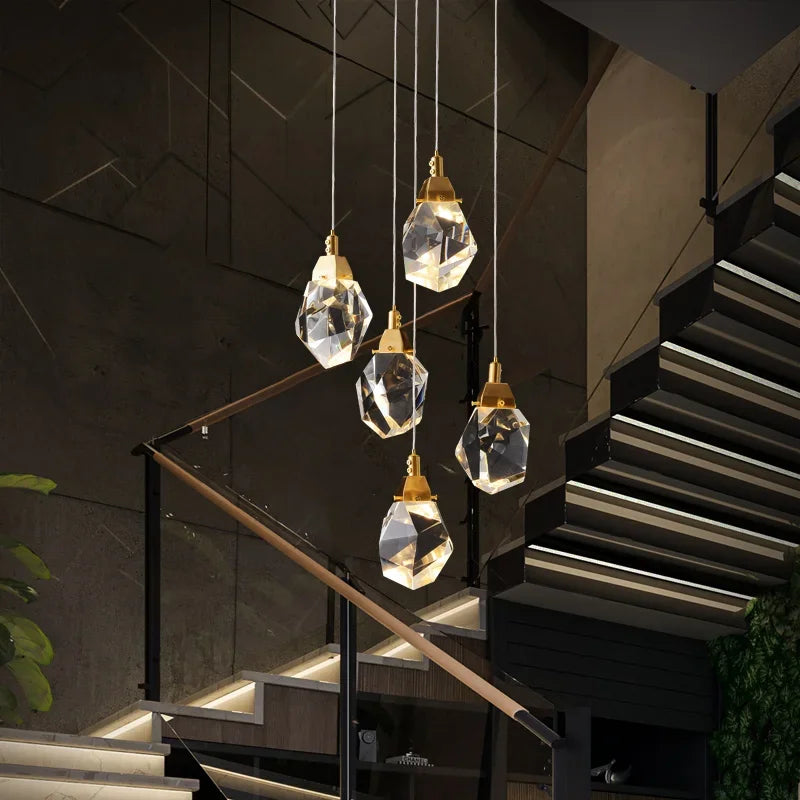Lustre en cristal de diamant de luxe escalier grand salon