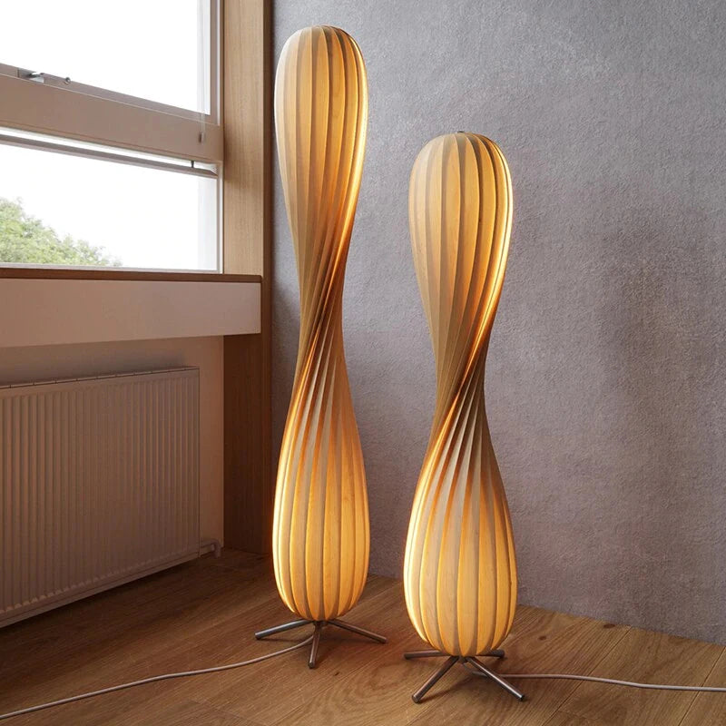 Bois lampadaire LED moderne rétro lumière debout gradation salon chambre luminaires en forme de spirale atmosphère Luminaire