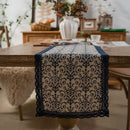 Chemin de table bleu marine dentelle porcelaine campagne