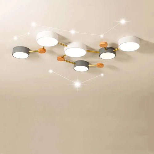 plafonnier nordique led bois macaron 3-8 têtes éclairage décoratif - vue 2 sur 10