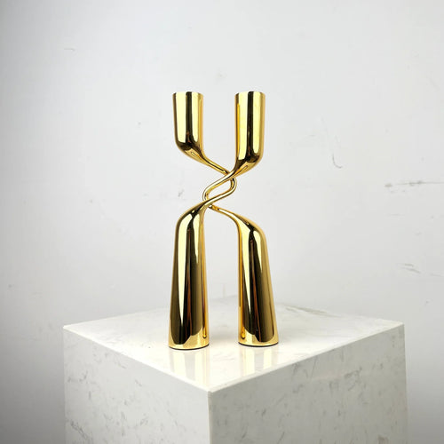 bougeoir en métal argenté candélabre de luxe double tête décoratif - vue 9 sur 9