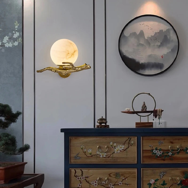 applique murale en cuivre marbre naturel lampe de luxe - vue 4 sur 7