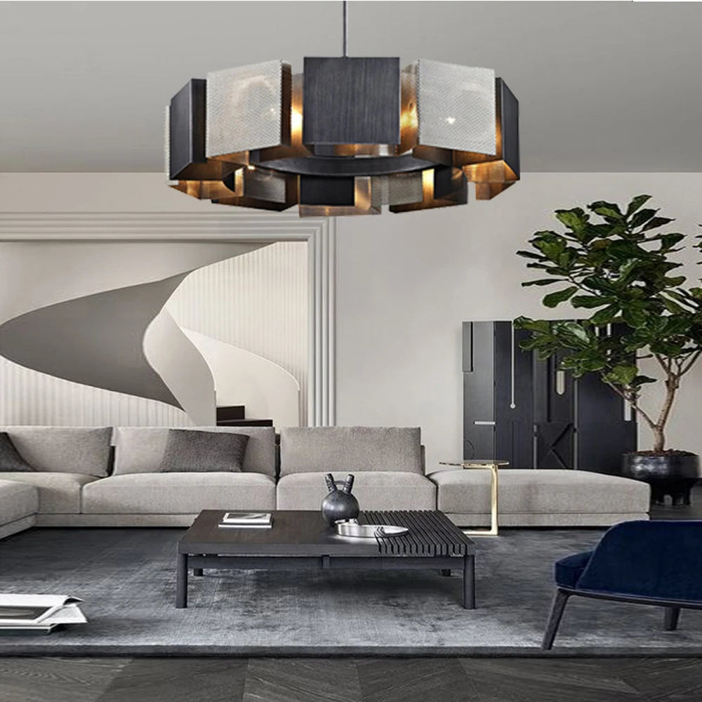 Lustres de plafond en métal noir de Style industriel nouvelle lampe suspendue LED postmoderne pour plafond décor à la maison Lustre pour salon - vue 4 sur 9