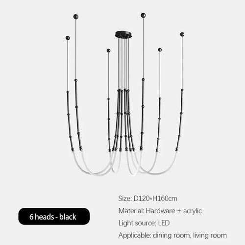 lustre moderne en bambou fer et silicone avec lumières led - vue 10 sur 17