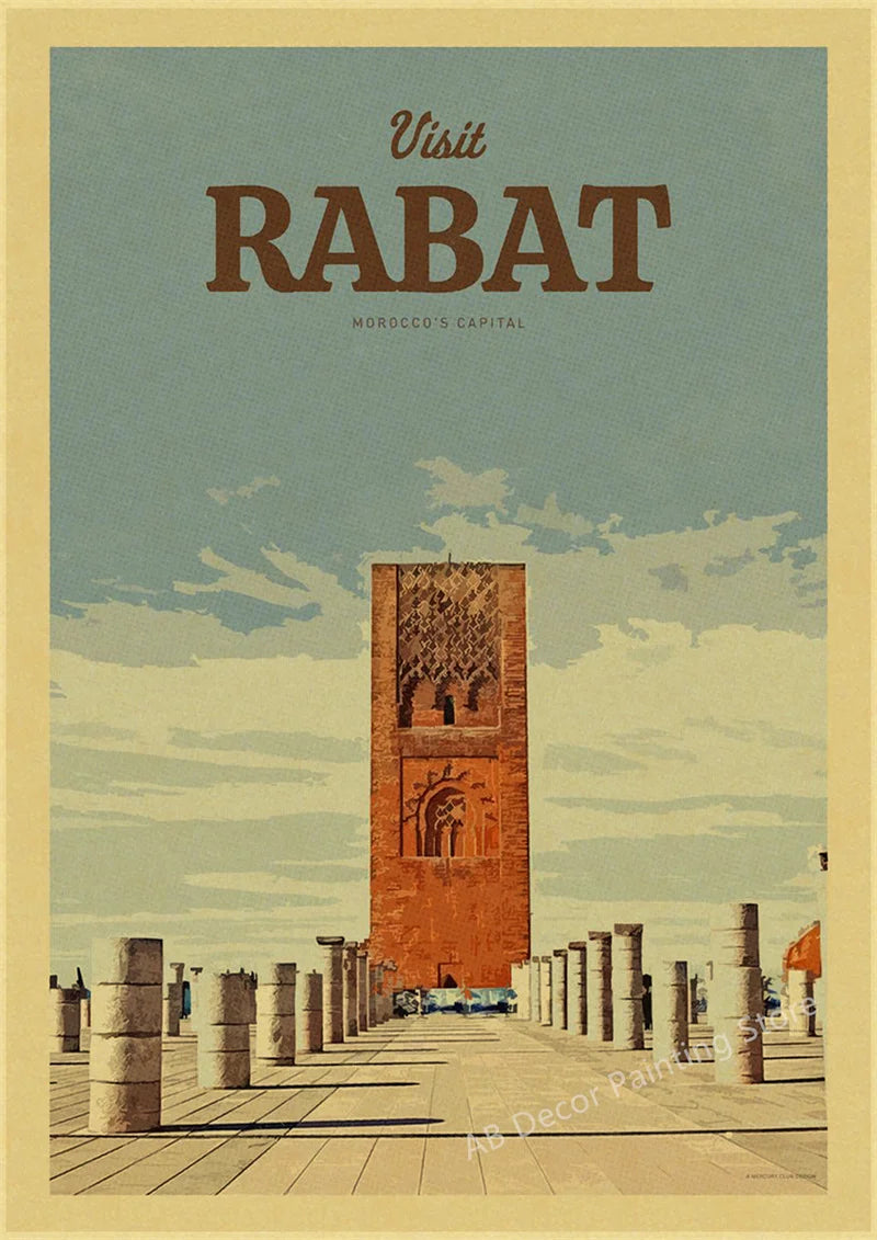 affiche rétro des destinations touristiques du monde entier