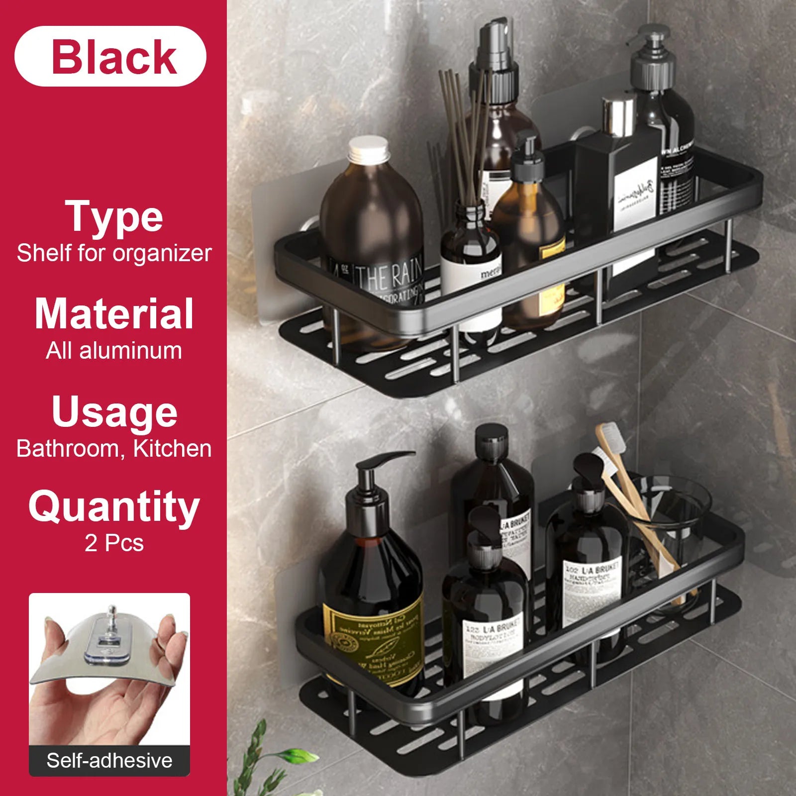 etagère murale sans perçage pour rangement de salle de bain et cuisine - vue 25 sur 30