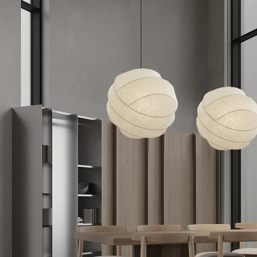 lustre suspendu en soie wabi sabi led moderne nordique - vue 5 sur 7