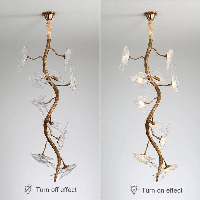 plafonnier en verre oiseau cristal avec lumière led