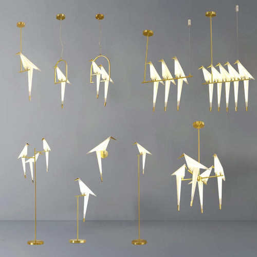suspension LED design nordique en acrylique forme oiseau - vue 2 sur 19