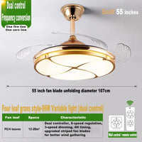 plafonnier moderne silencieux avec lumière intégrée et ventilateur