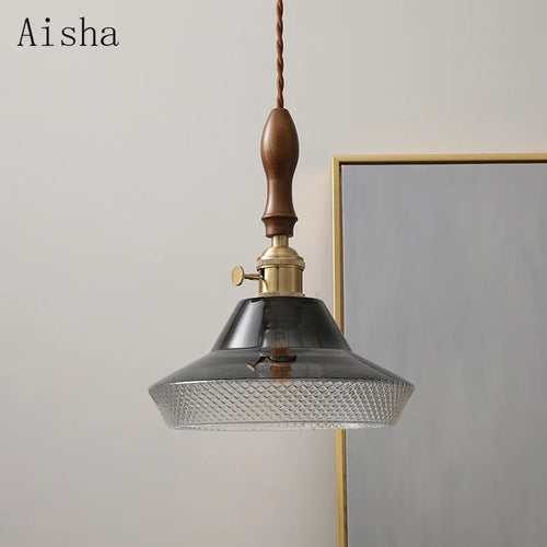suspension en noyer et verre pour intérieur moderne - vue 3 sur 8