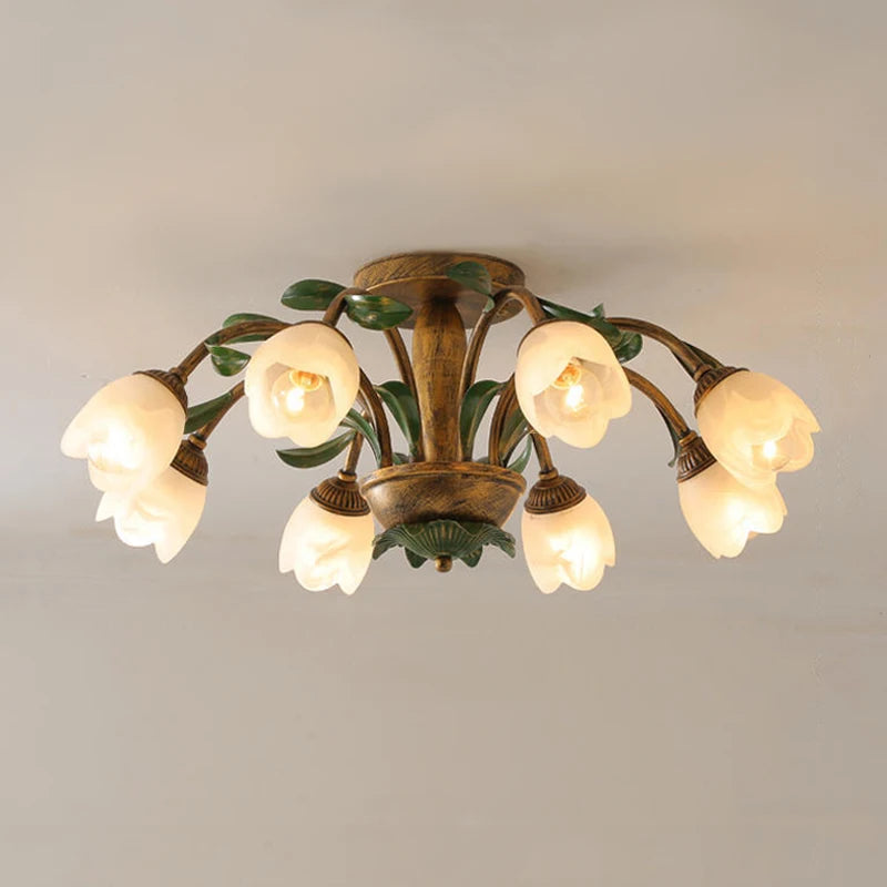 plafonnier led en verre 8 têtes style jardin français moderne pour magasin de fleurs