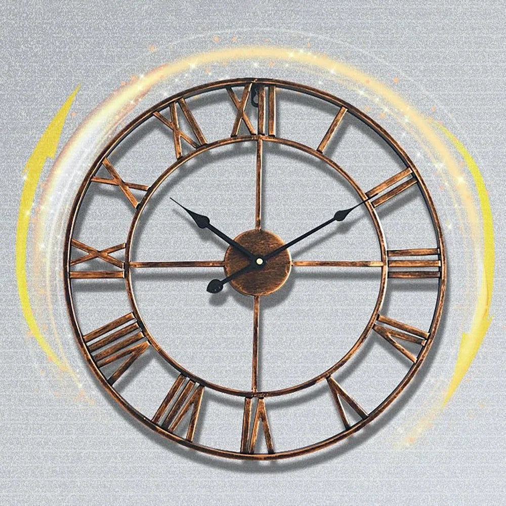 horloge murale rétro en métal creux style 3D avec chiffres romains - vue 4 sur 6