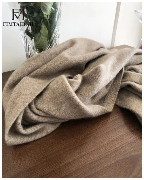Echarpe cachemire pure tricotée élégante avec franges hiver