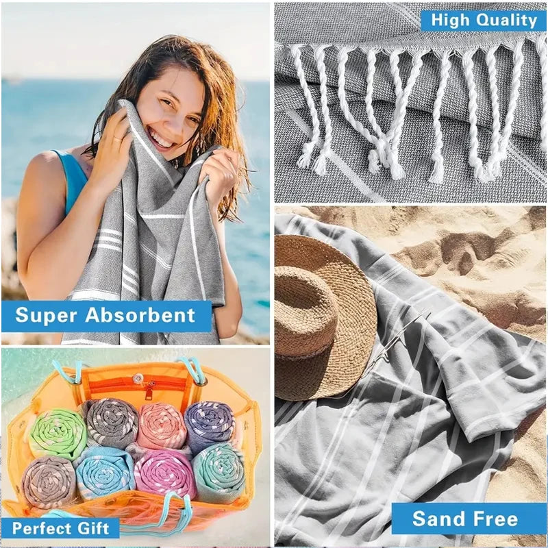 serviette de plage turque coton franges sechage rapide