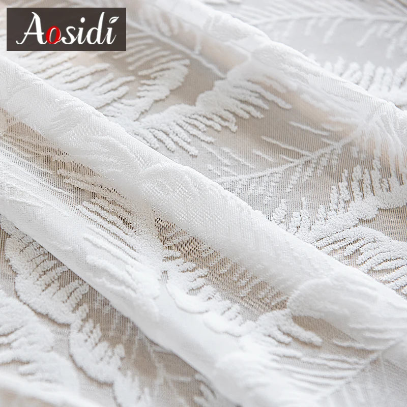 Voilage motif feuilles style moderne pour salon chambre - vue 6 sur 7