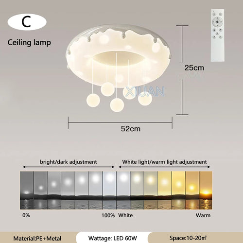 52cm Donuts Pendant Lamp With Remote Control Dimming Children's Room Bubble Ball Chandelier Light Kids Nursery Bedroom Lamp LED - vue 11 sur 12