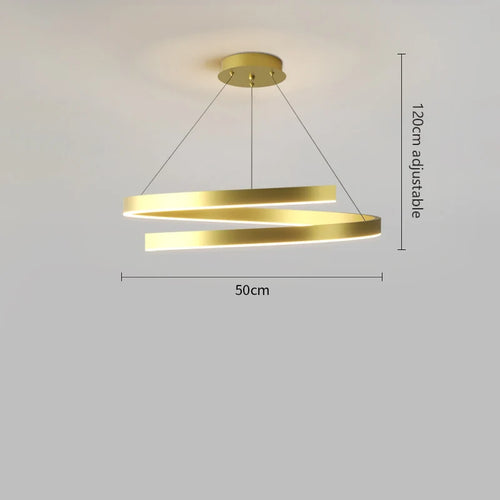 lustre à anneau simple moderne en fer doré avec éclairage LED intérieur - vue 10 sur 15