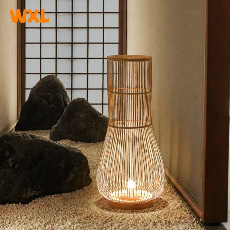 lampadaire en bambou asiatique style zen rustique décoratif - vue 4 sur 7