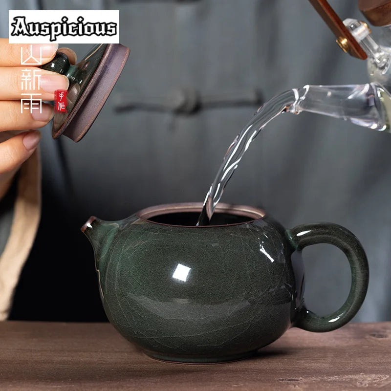 Theiere artisanale celadon craquele 300ml style longquan luxe - vue 5 sur 7