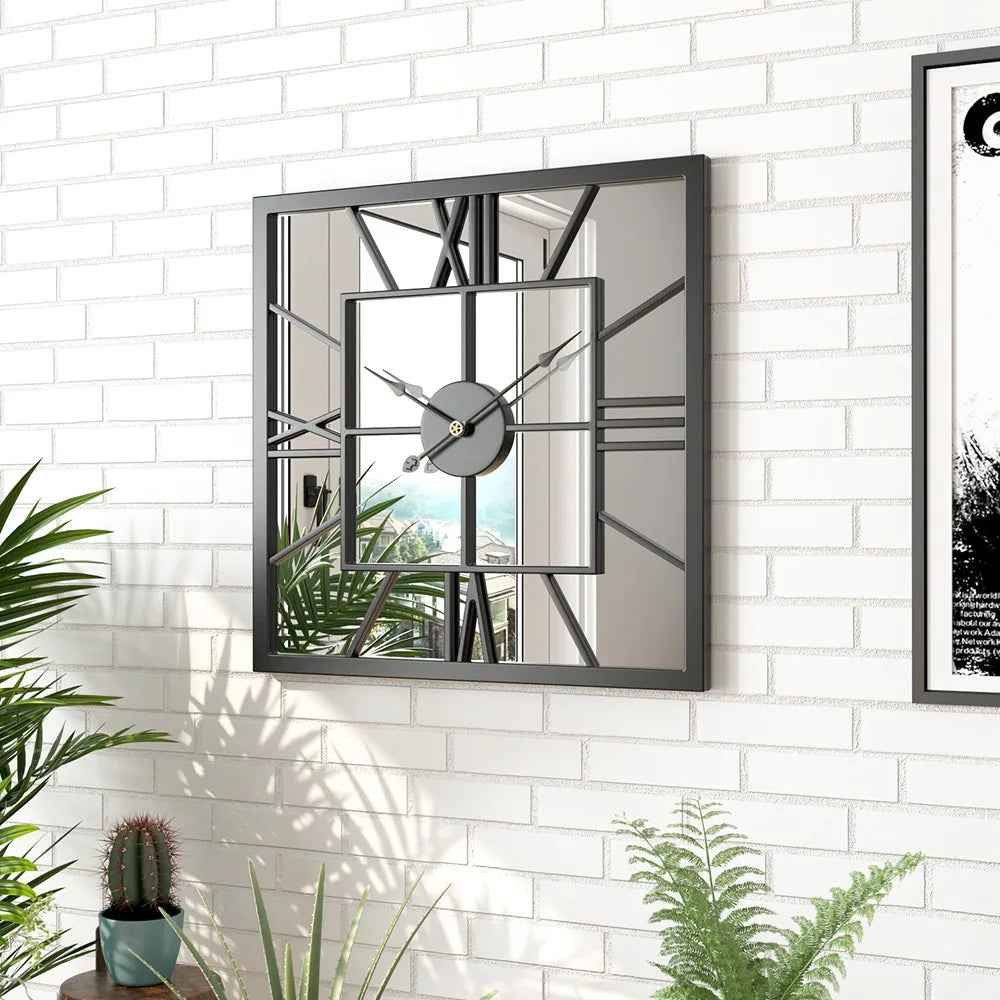 horloge murale de luxe en fer avec miroir décoratif - vue 5 sur 6