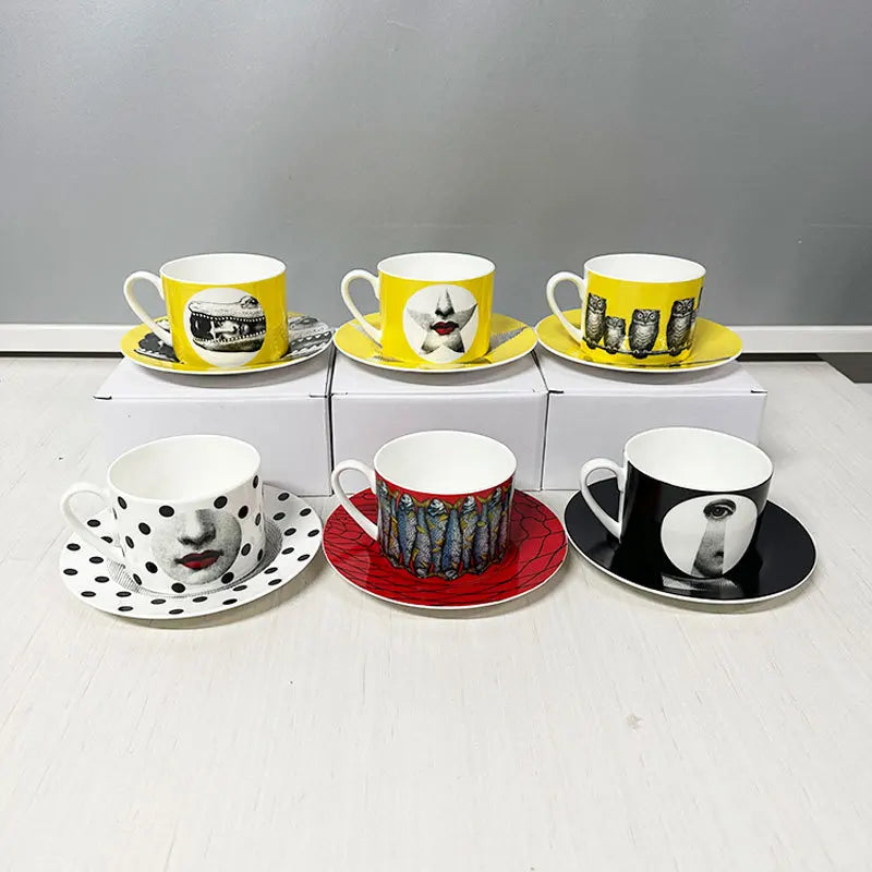 Tasse porcelaine motif visage italien bureau 270ml