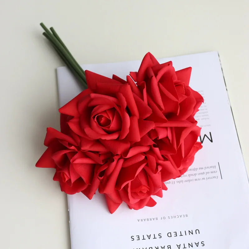 bouquet de roses artificielles à bords bouclés pour mariage et décoration - vue 14 sur 14