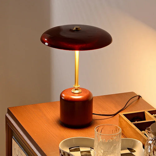 lampe à poser rétro en verre bois et cuivre design artistique - vue 3 sur 8