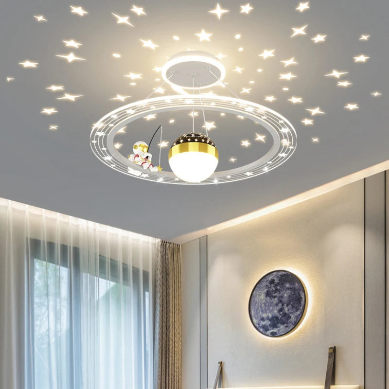 Lustre LED rond d'astronaute à gradation pour chambre d'enfant