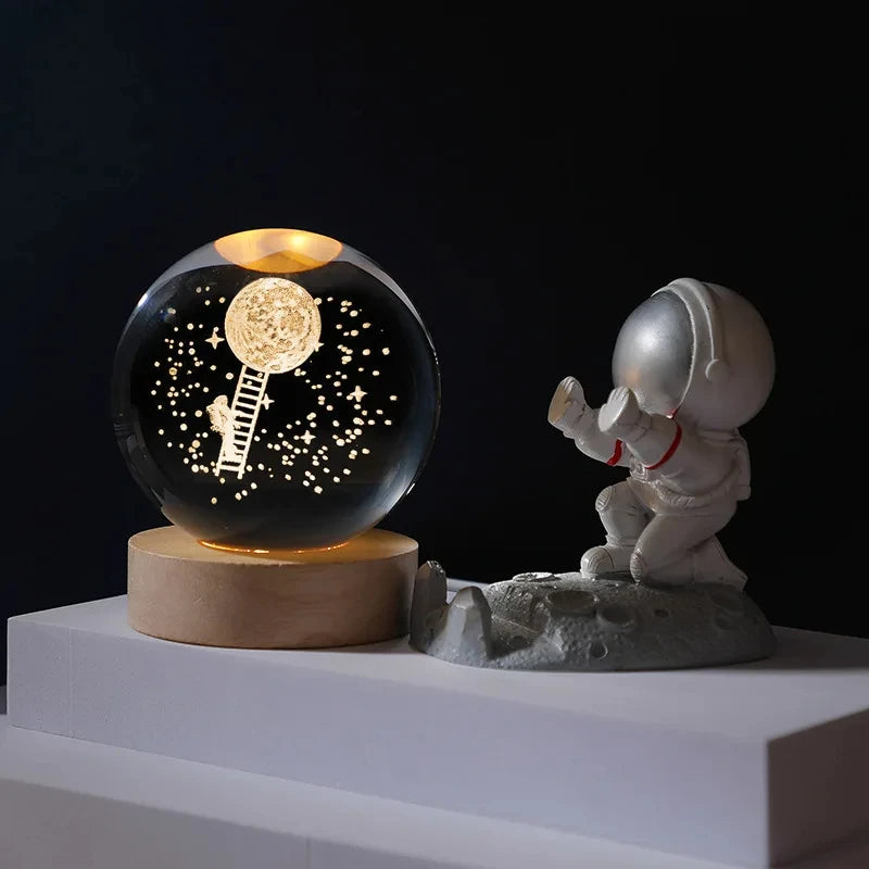 boule de cristal 3d lune galaxie décoration lumineuse pour la maison - vue 9 sur 17