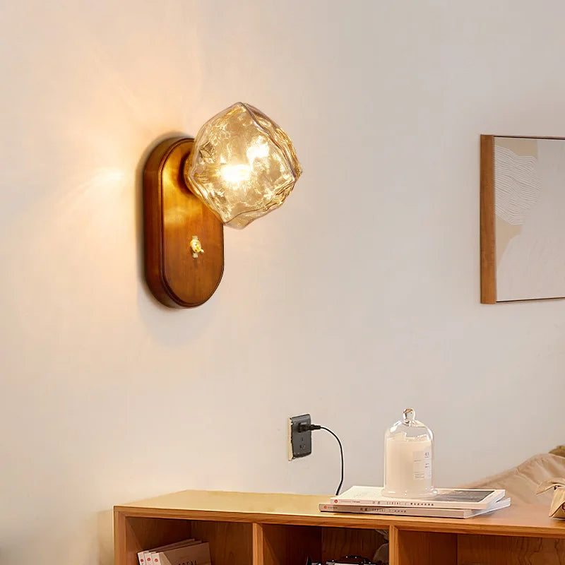applique murale led style moderne avec interrupteur en bois - vue 3 sur 9
