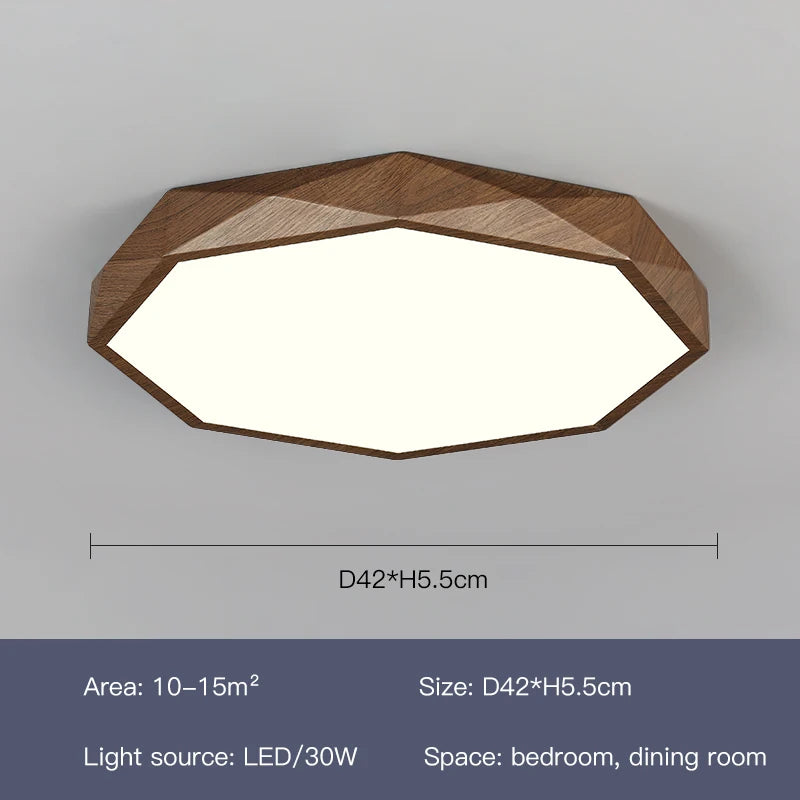 plafonnier led moderne en bois et métal design géométrique - vue 8 sur 14