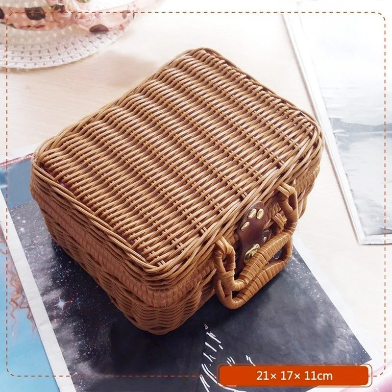 panier en rotin rétro pour rangement et pique-nique - vue 3 sur 12