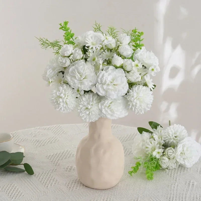 bouquet de roses et œillets en soie décoration florale festive - vue 7 sur 11