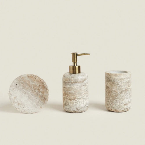 ensemble d'accessoires en travertin wabi-sabi pour salle de bain - vue 2 sur 6