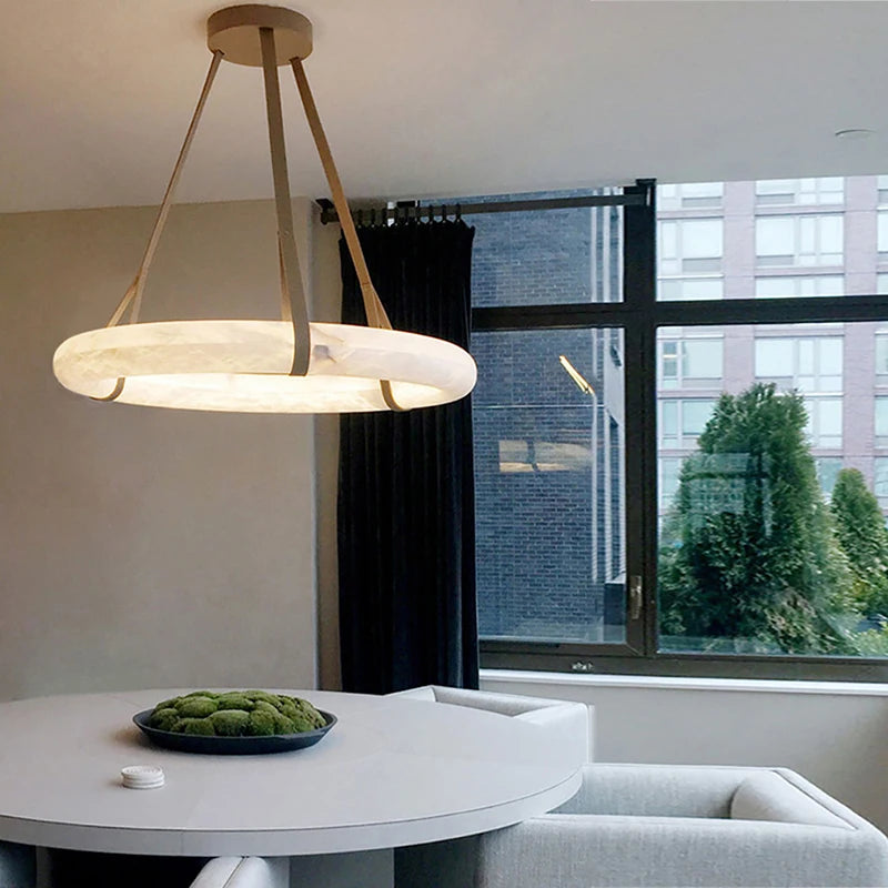 lustre led en cuivre et marbre naturel luxueux minimaliste - vue 5 sur 12