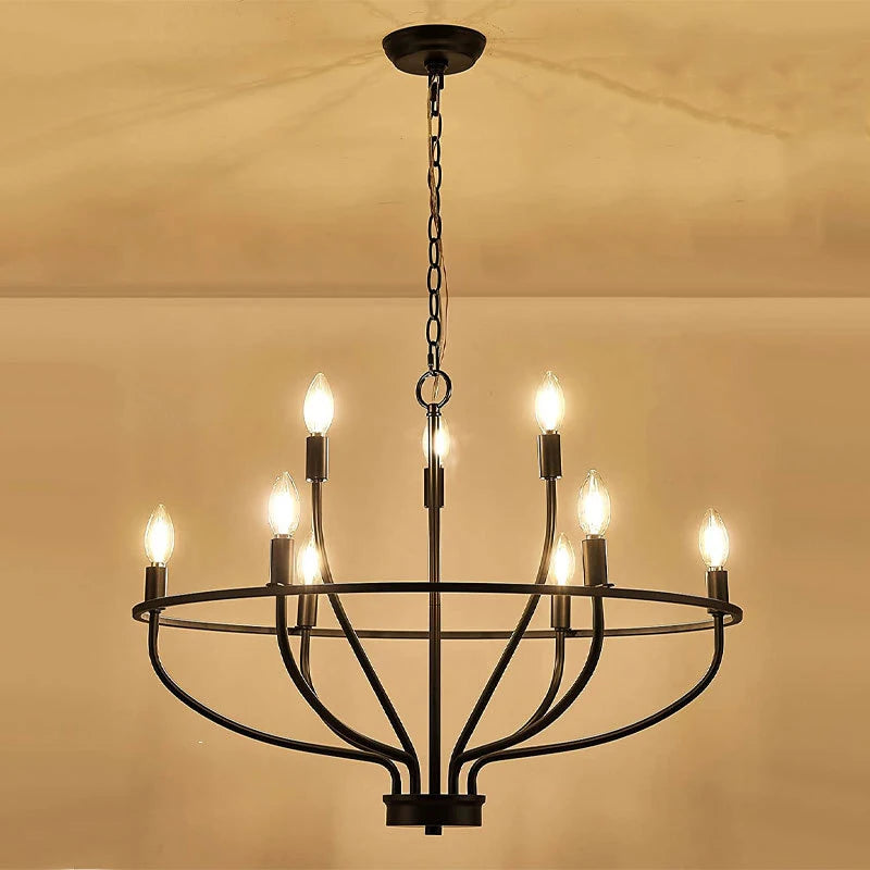 lustre industriel rétro en fer avec branches circulaires