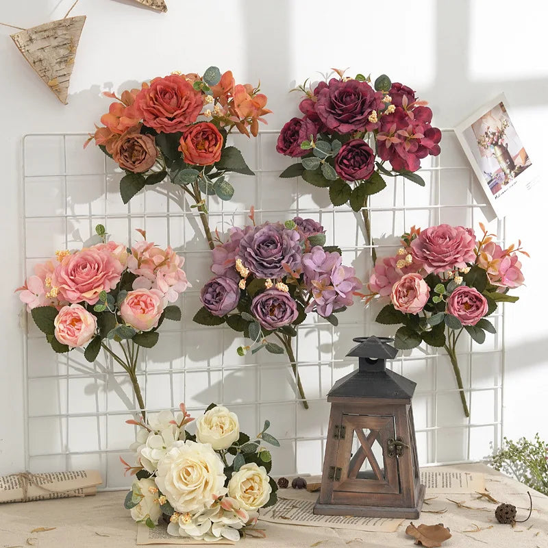 bouquet de pivoines et hortensias vintage pour décoration mariage